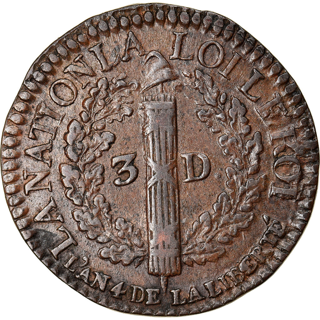 Coin, France, Louis XVI, 3 Deniers, 1792, Lyon, AU(50-53), Bronze, Gadoury:5