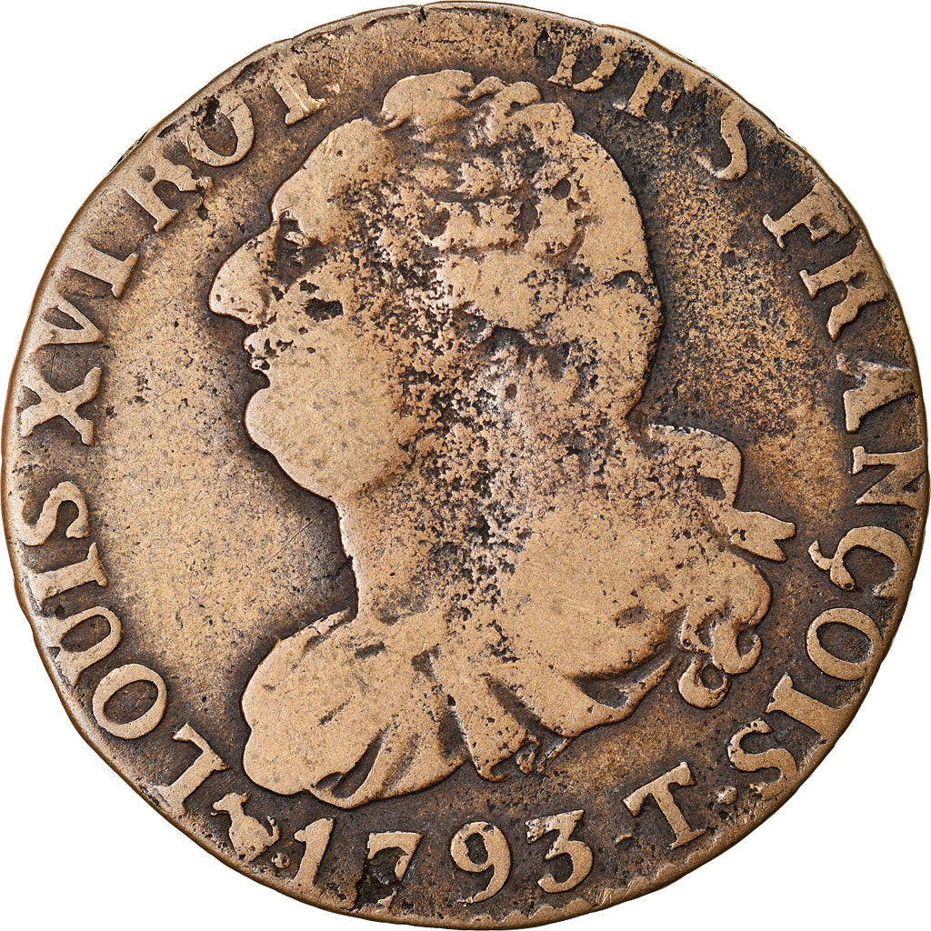 Coin, France, 6 deniers françois, 6 Deniers, 1793, Nantes, VF(20-25), Bronze