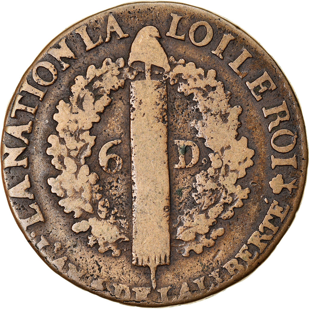 Coin, France, 6 deniers françois, 6 Deniers, 1793, Nantes, VF(20-25), Bronze