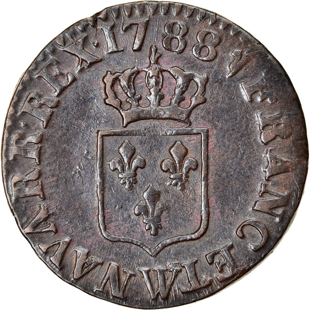 Moneda, Francia, Louis XVI, Liard, Liard, 1788, Lille, MBC+, Cobre, KM:585.14