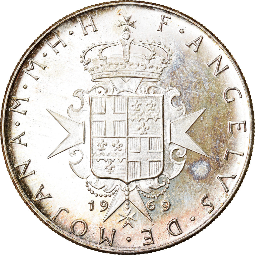 Coin, MALTA, ORDER OF, Angelo de Mojana di Cologna, 9 Tari, 1969, MS(63)