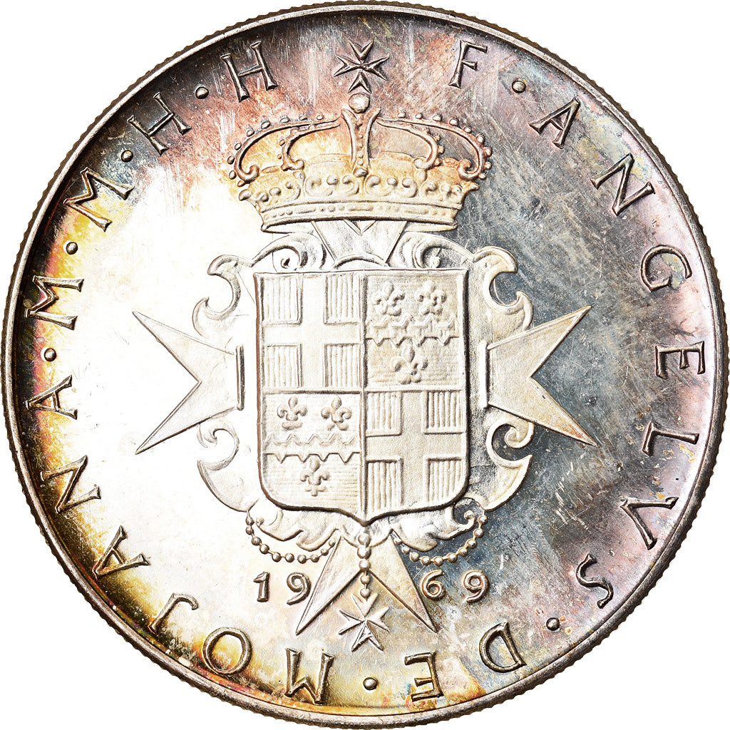 Coin, MALTA, ORDER OF, Angelo de Mojana di Cologna, 9 Tari, 1969, MS(63)