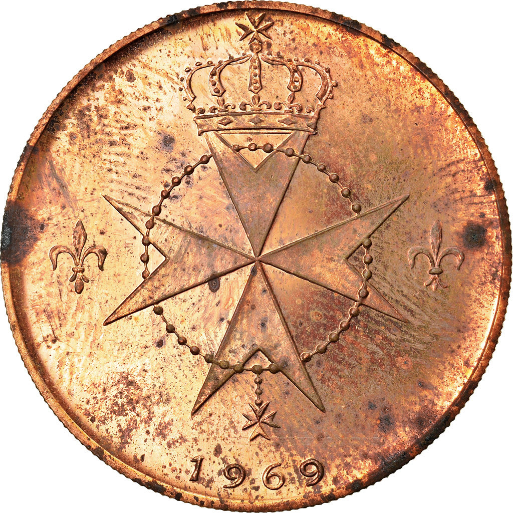 Coin, MALTA, ORDER OF, Angelo de Mojana di Cologna, 10 Grani, 1969, MS(63)