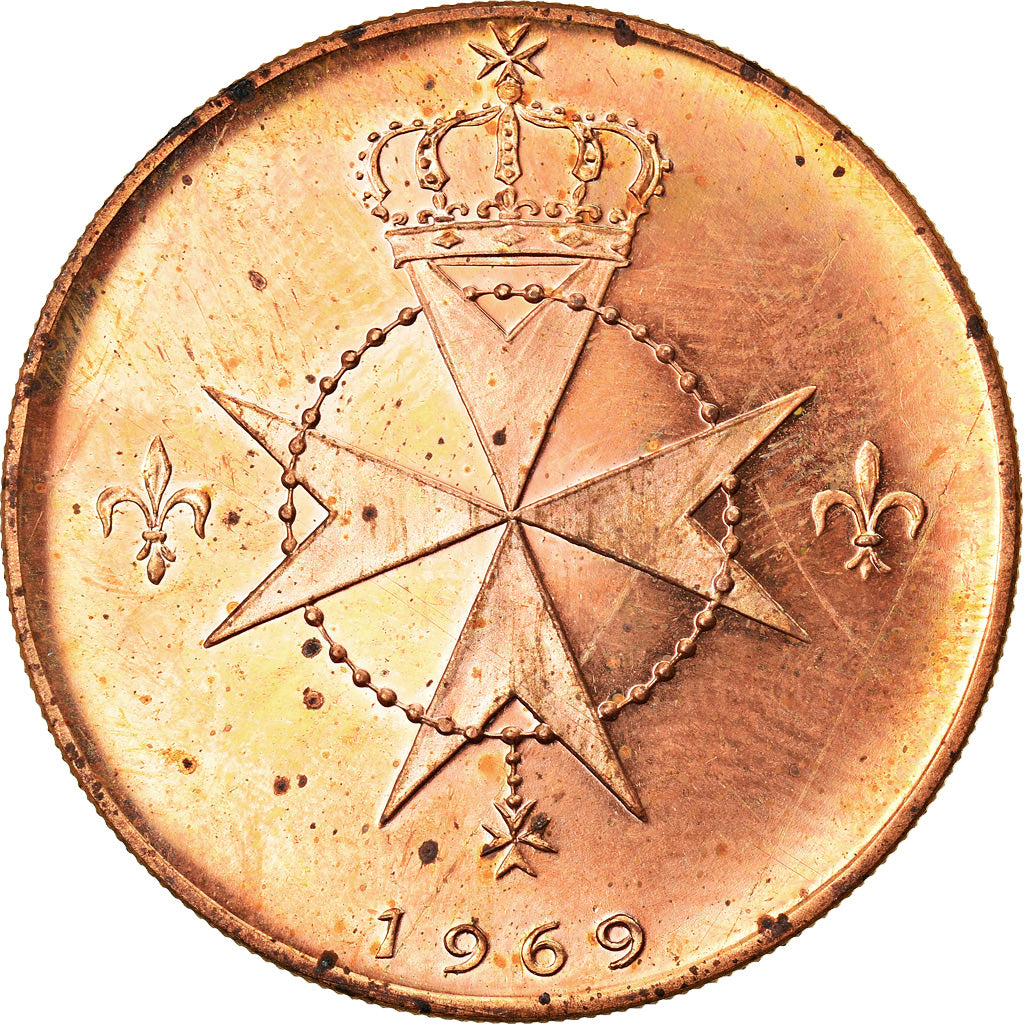 Coin, MALTA, ORDER OF, Angelo de Mojana di Cologna, 10 Grani, 1969, MS(63)