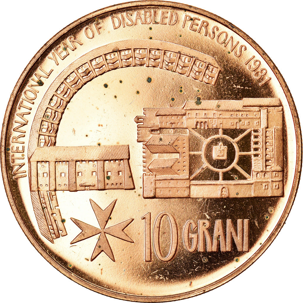 Coin, MALTA, ORDER OF, Angelo de Mojana di Cologna, 10 Grani, 1981, MS(63)