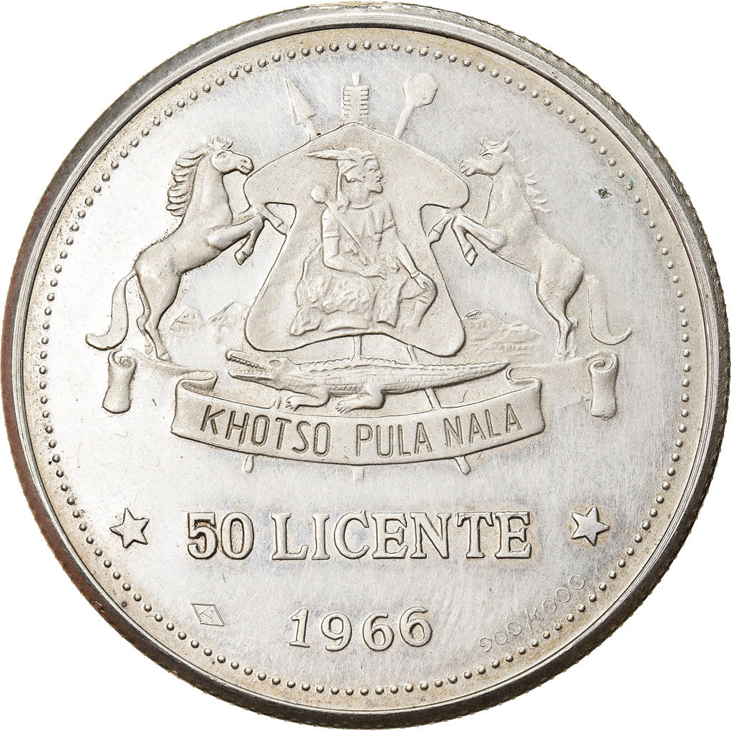 Münze, Lesotho, Moshoeshoe II, 50 Licente, Lisente, 1966, UNZ, Silber, KM:4.1