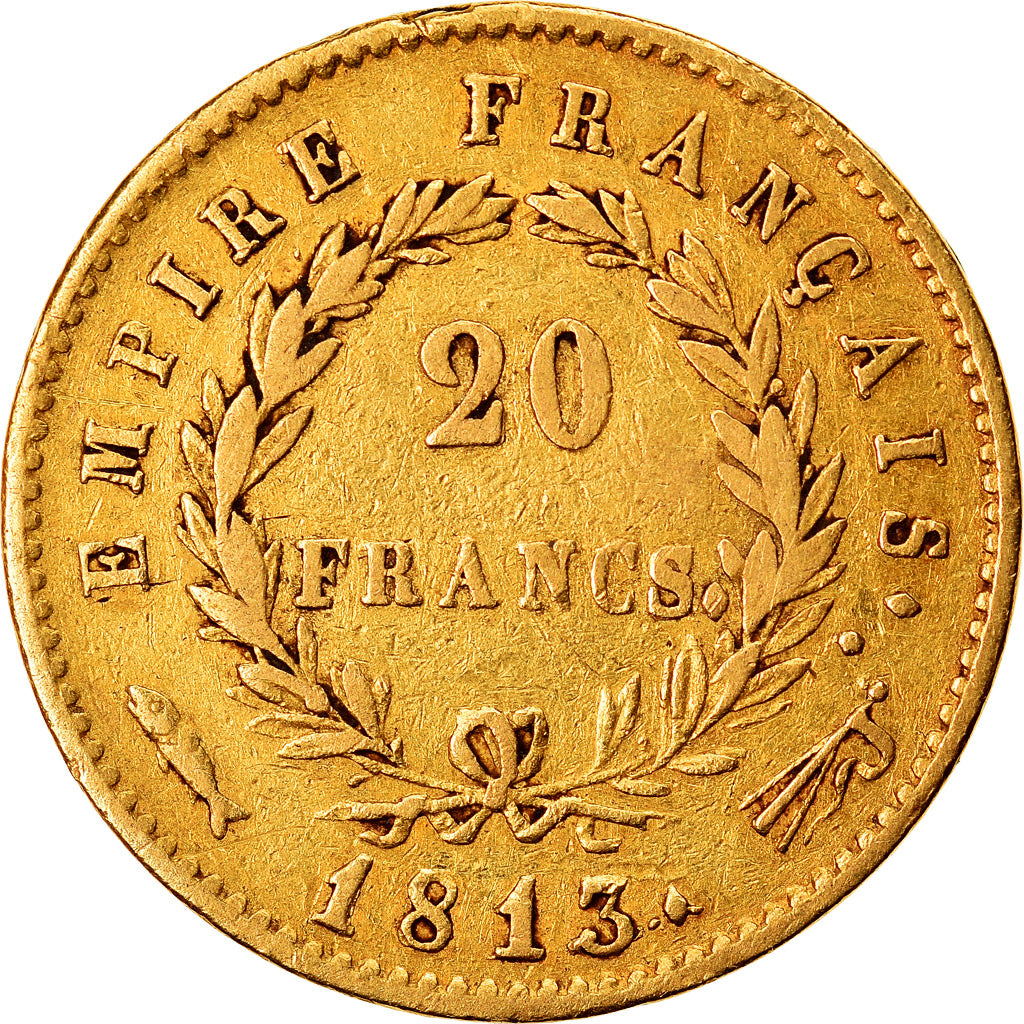 Moneta, Francia, Napoléon I, 20 Francs, 1813, Utrecht, BB, Oro, KM:695.11