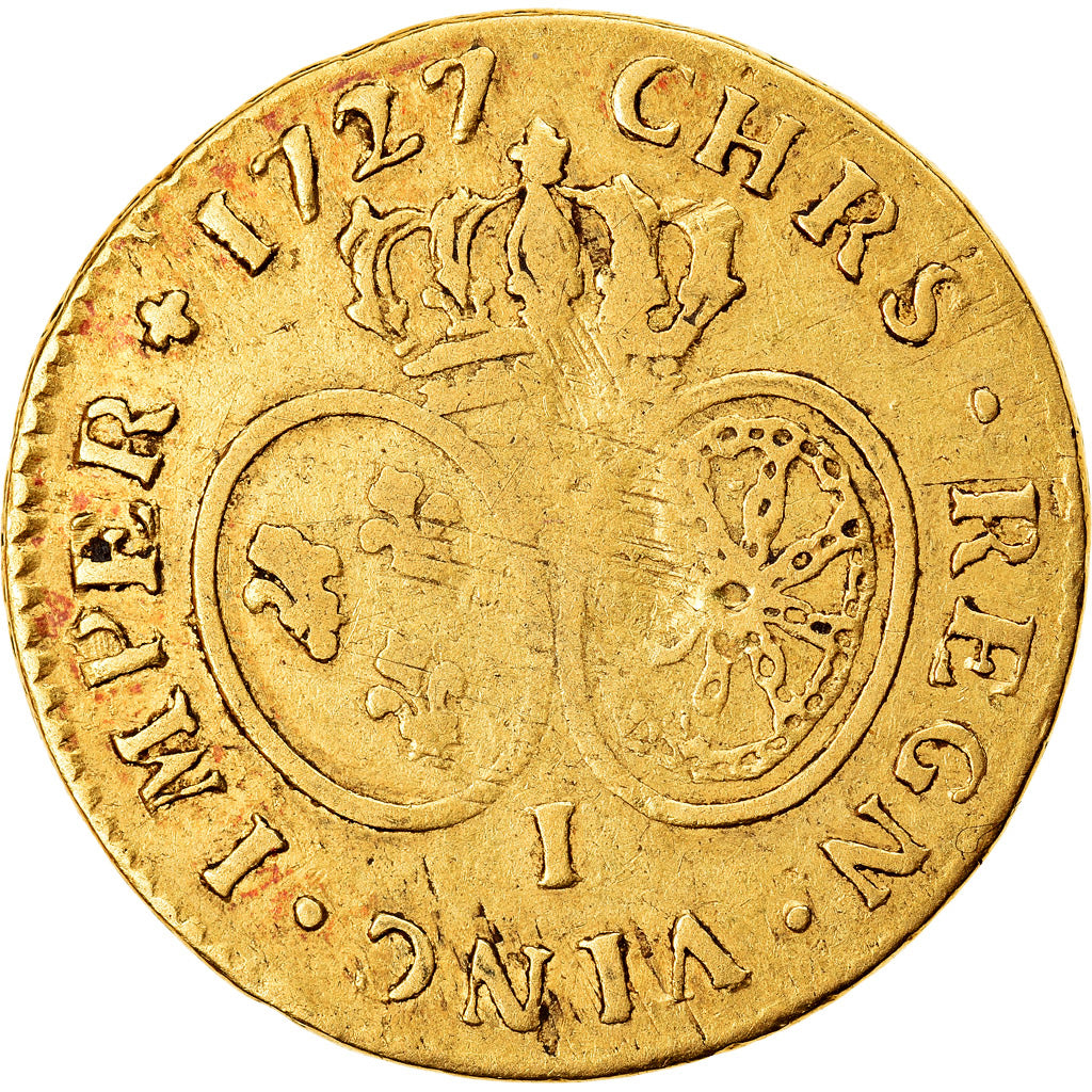 Moneda, Francia, Louis XV, Louis d'Or, 1727, Limoges, BC+, Oro