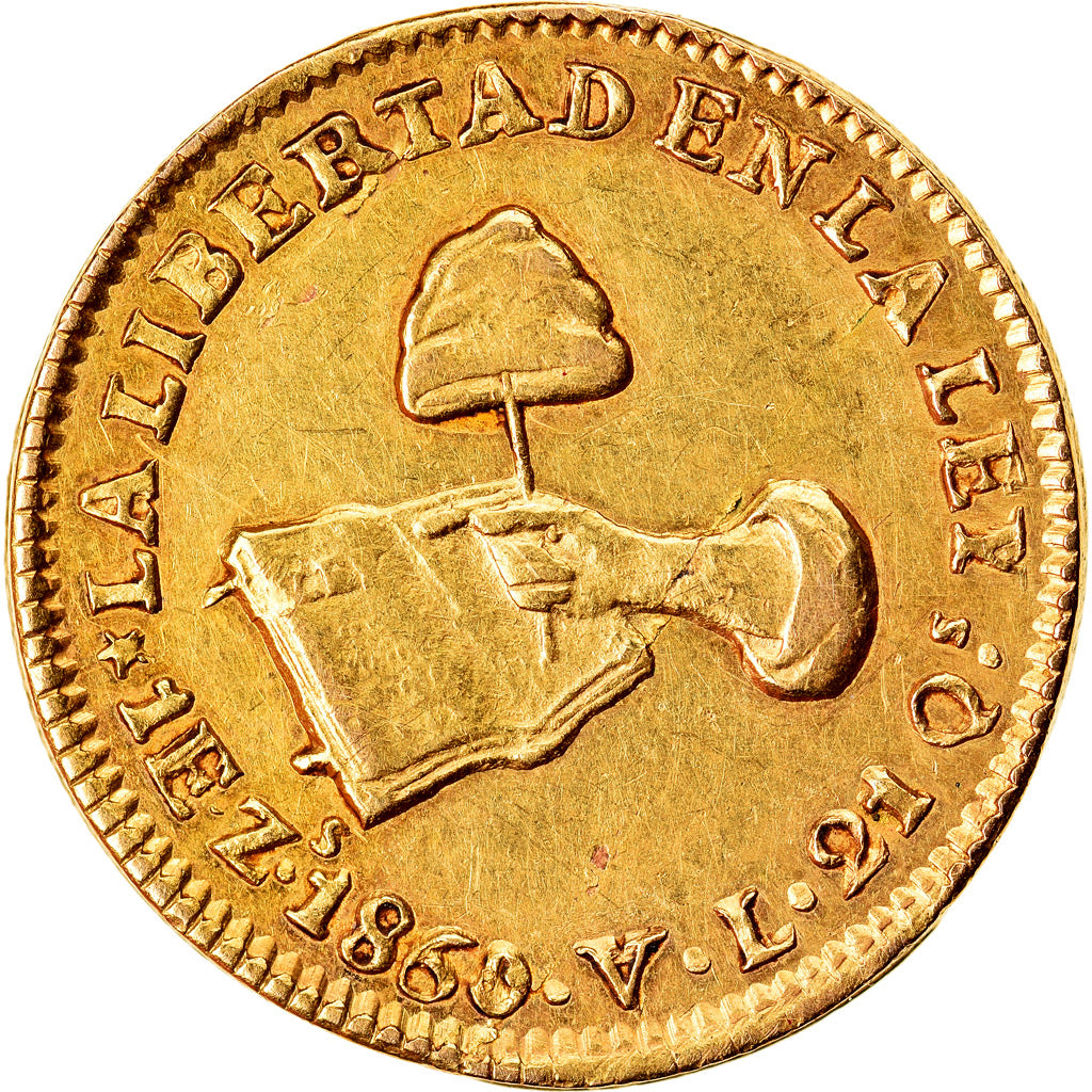 Moneda, México, Escudo, 1860, Zacatecas, EBC, Oro, KM:379.6