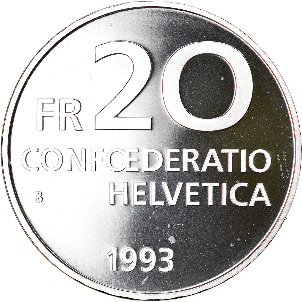 Münze, Schweiz, Paracelsus, 20 Francs, 1993, Proof, UNZ, Silber