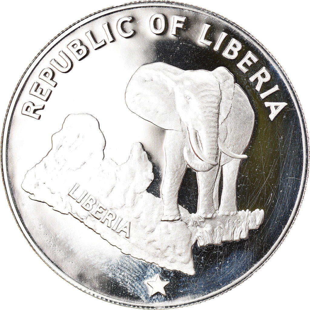 Moneta, Liberia, 5 Dollars, 1973, Proof, MS(65-70), Srebro, KM:29