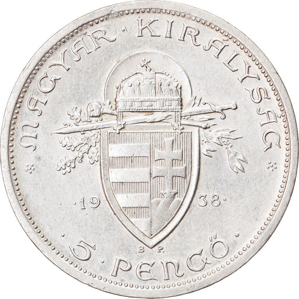 Coin, Hungary, 5 Pengö, 1938, AU(55-58), Silver, KM:516