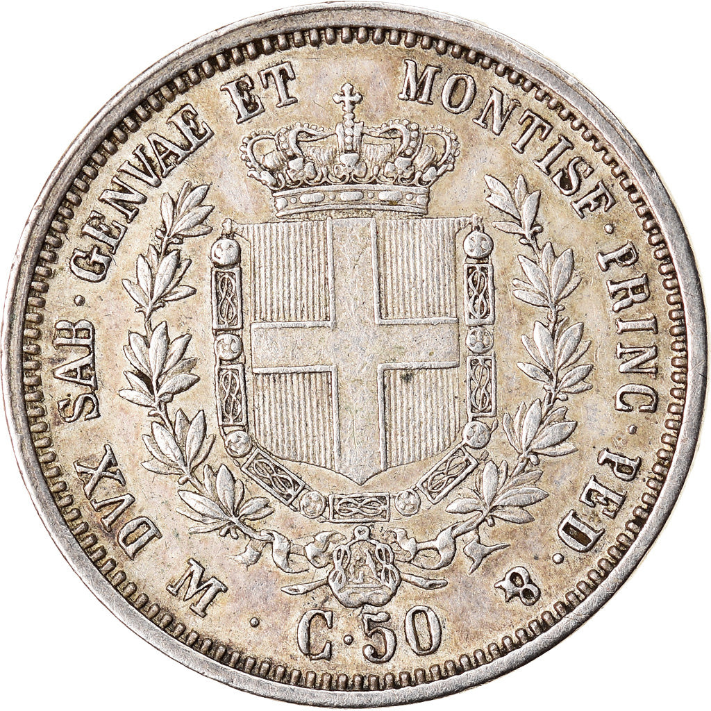Moneta, DEPARTAMENTY WŁOSKIE, SARDINIA, Vittorio Emanuele II, 50 Centesimi