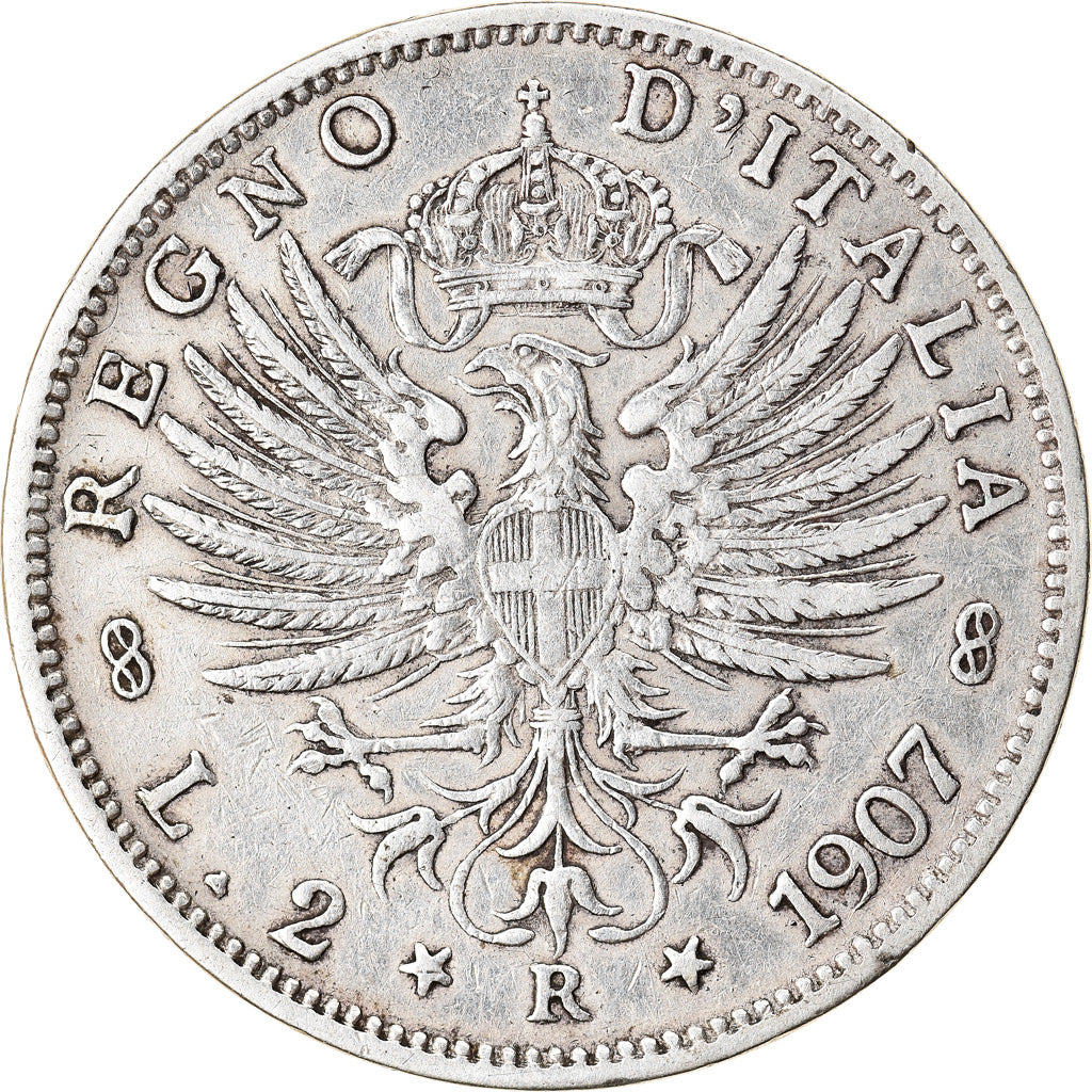 Moneta, Italia, Vittorio Emanuele III, 2 Lire, 1907, Rome, MB, Argento, KM:33