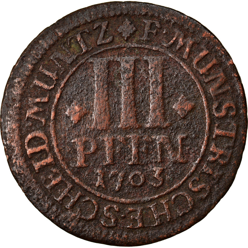 Coin, German States, MUNSTER, Friedrich Christian, 3 Pfennig, 1/112 Thaler