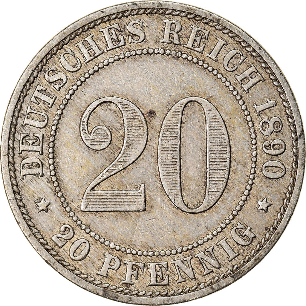 Coin, GERMANY - EMPIRE, 20 Pfennig, 1890, Berlin, EF(40-45), Copper-nickel