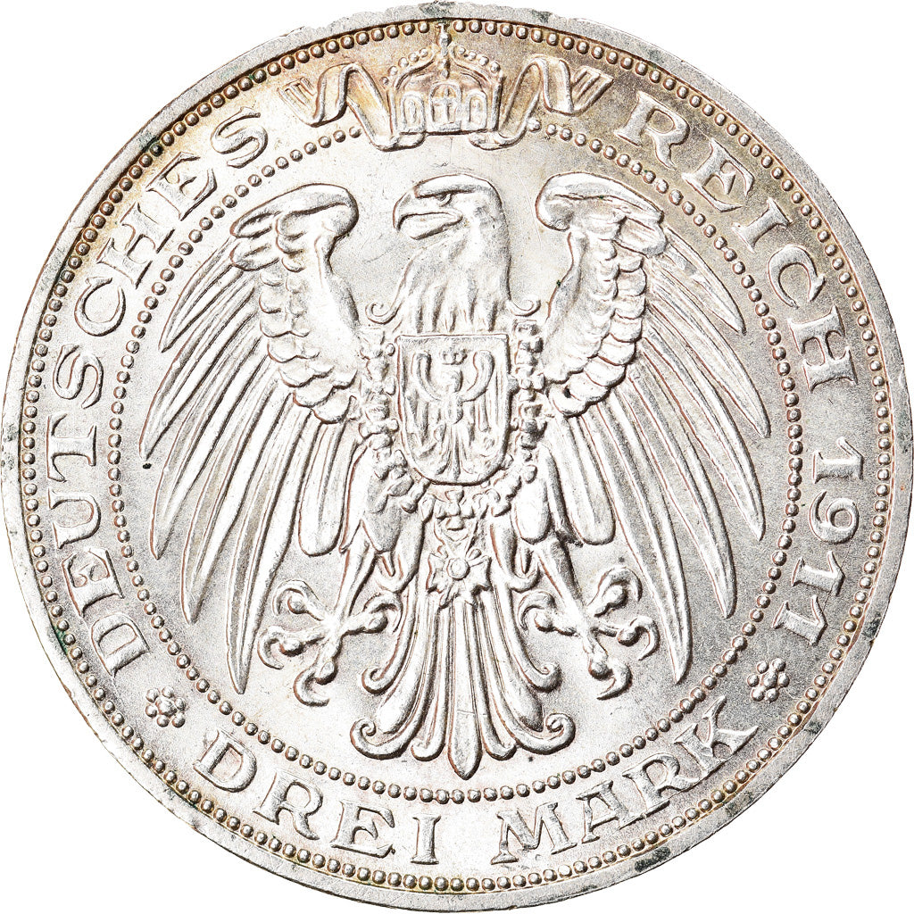 Coin, German States, PRUSSIA, Wilhelm II, 3 Mark, 1911, Berlin, MS(60-62)