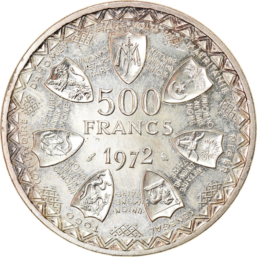 Coin, West African States, 500 Francs, 1972, MS(60-62), Silver, KM:7