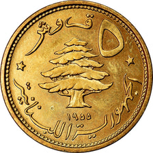 Coin, Lebanon, 5 Piastres, 1955, MS(63), Aluminum-Bronze, KM:21