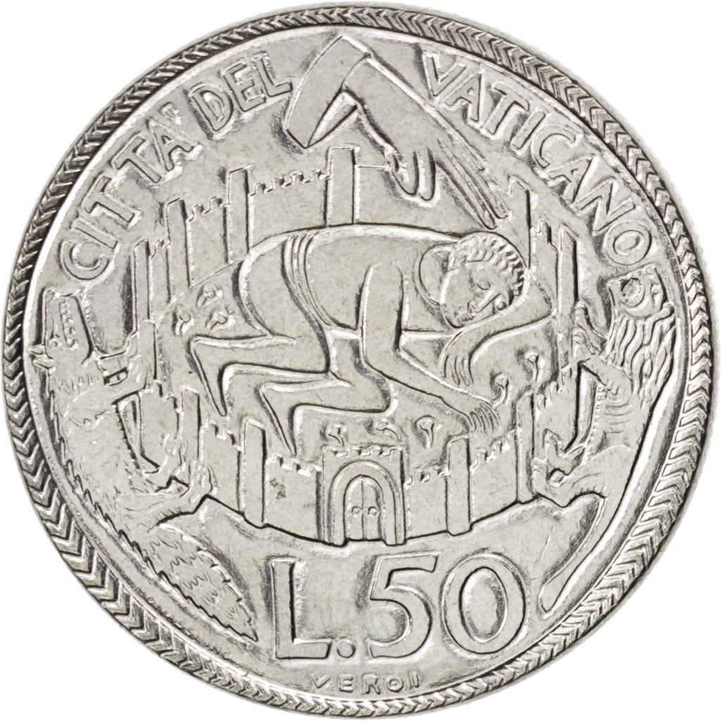 VATICAN CITY, 50 Lire, 1975, KM #129, MS(63), Stainless Steel, 24.8, 6.17