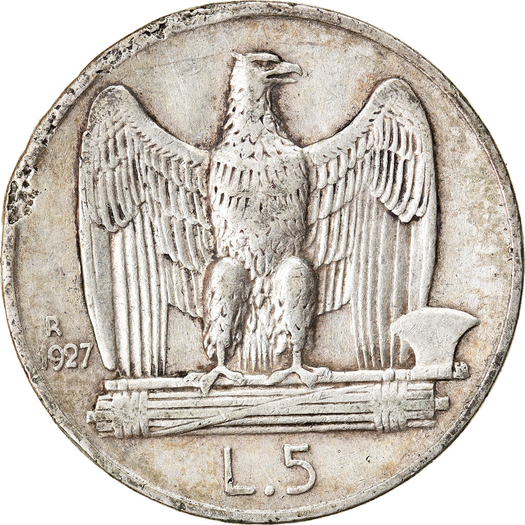 Coin, Italy, Vittorio Emanuele III, 5 Lire, 1927, Rome, VF(30-35), Silver