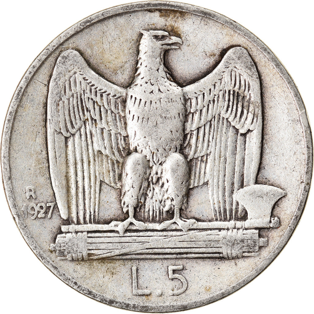 Moeda, Itália, Vittorio Emanuele III, 5 Lire, 1927, Rome, VF(30-35), Prata