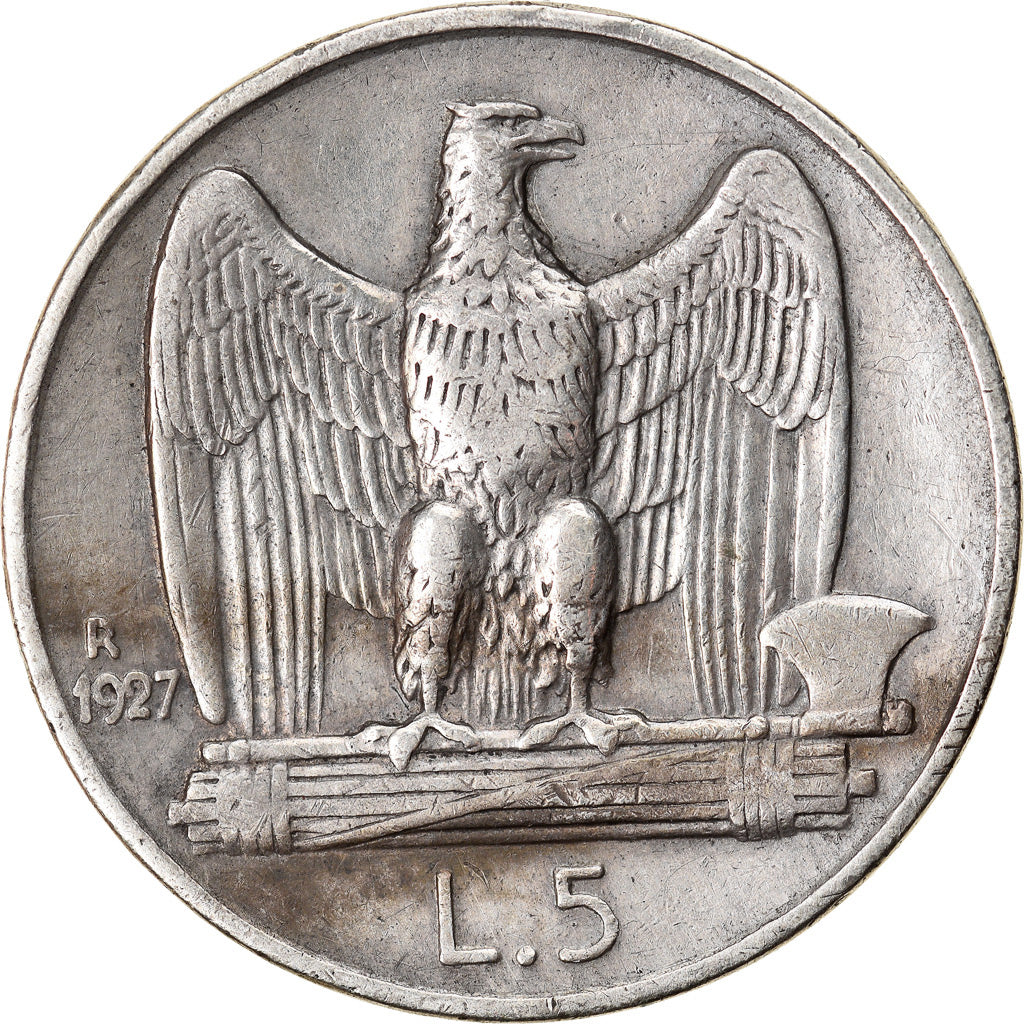 Moeda, Itália, Vittorio Emanuele III, 5 Lire, 1927, Rome, VF(30-35), Prata