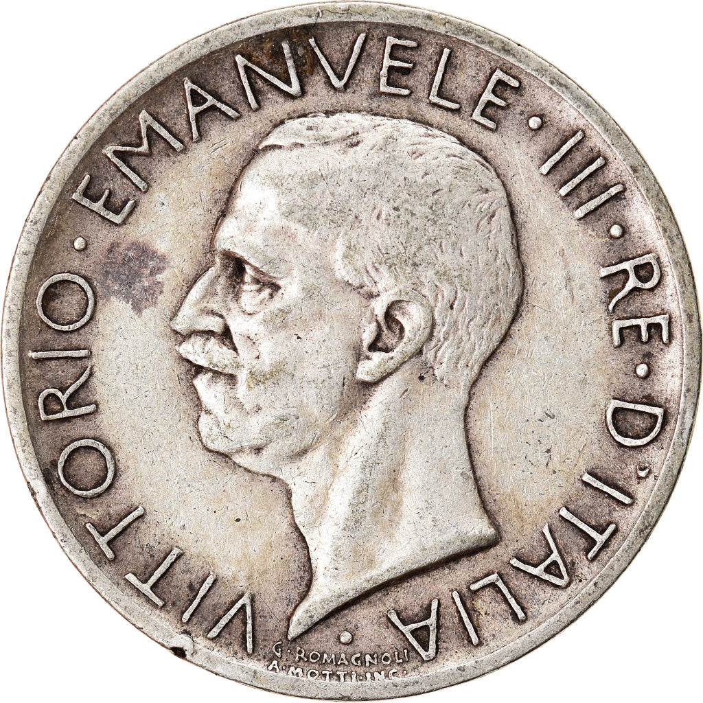 Moneta, Włochy, Vittorio Emanuele III, 5 Lire, 1927, Rome, VF(30-35), Srebro