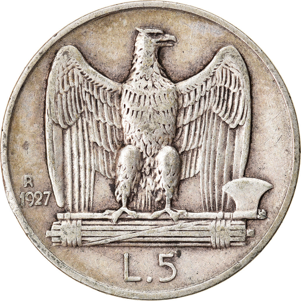 Moneta, Włochy, Vittorio Emanuele III, 5 Lire, 1927, Rome, VF(30-35), Srebro