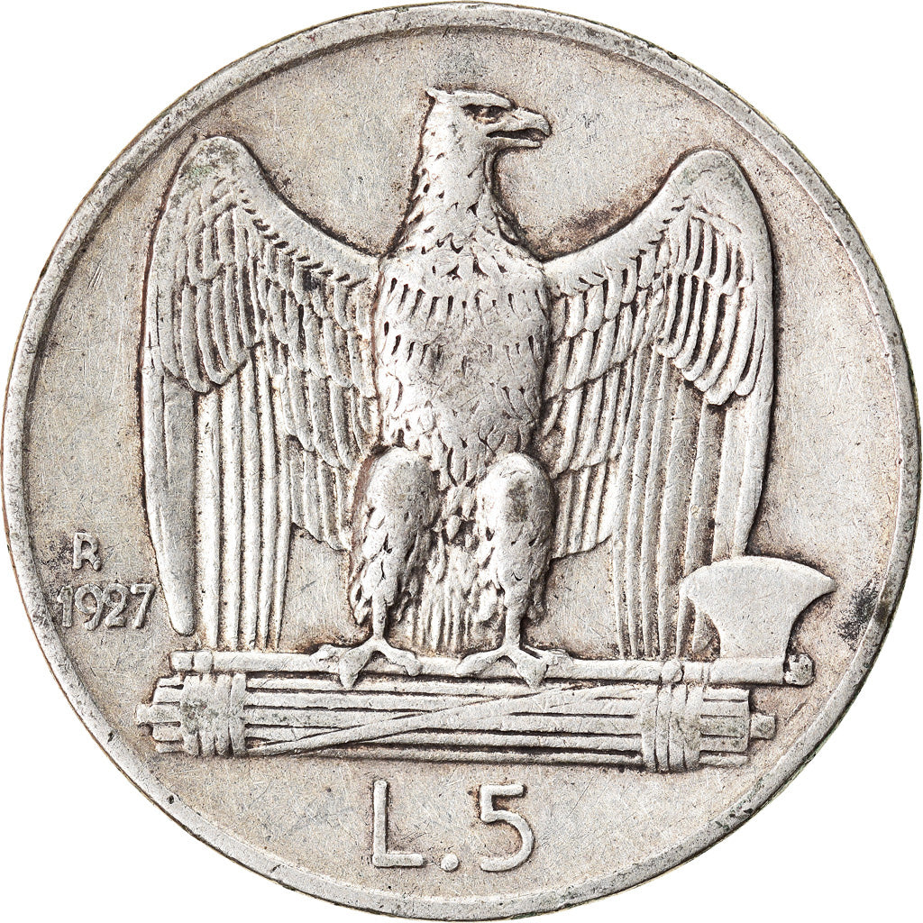 Moneta, Włochy, Vittorio Emanuele III, 5 Lire, 1927, Rome, VF(30-35), Srebro