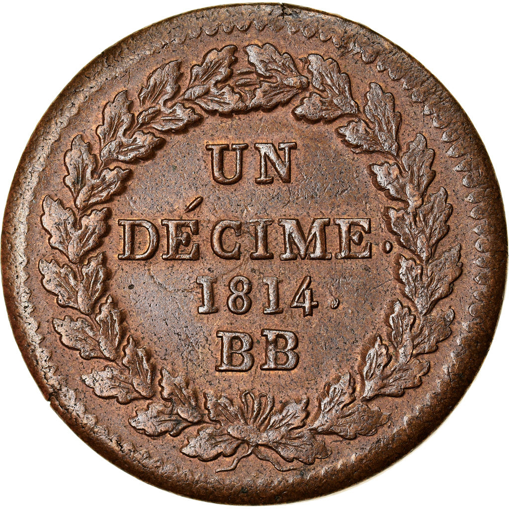 Moneta, Francia, Napoléon I, Decime, 1814, Strasbourg, SPL, Bronzo, KM:700