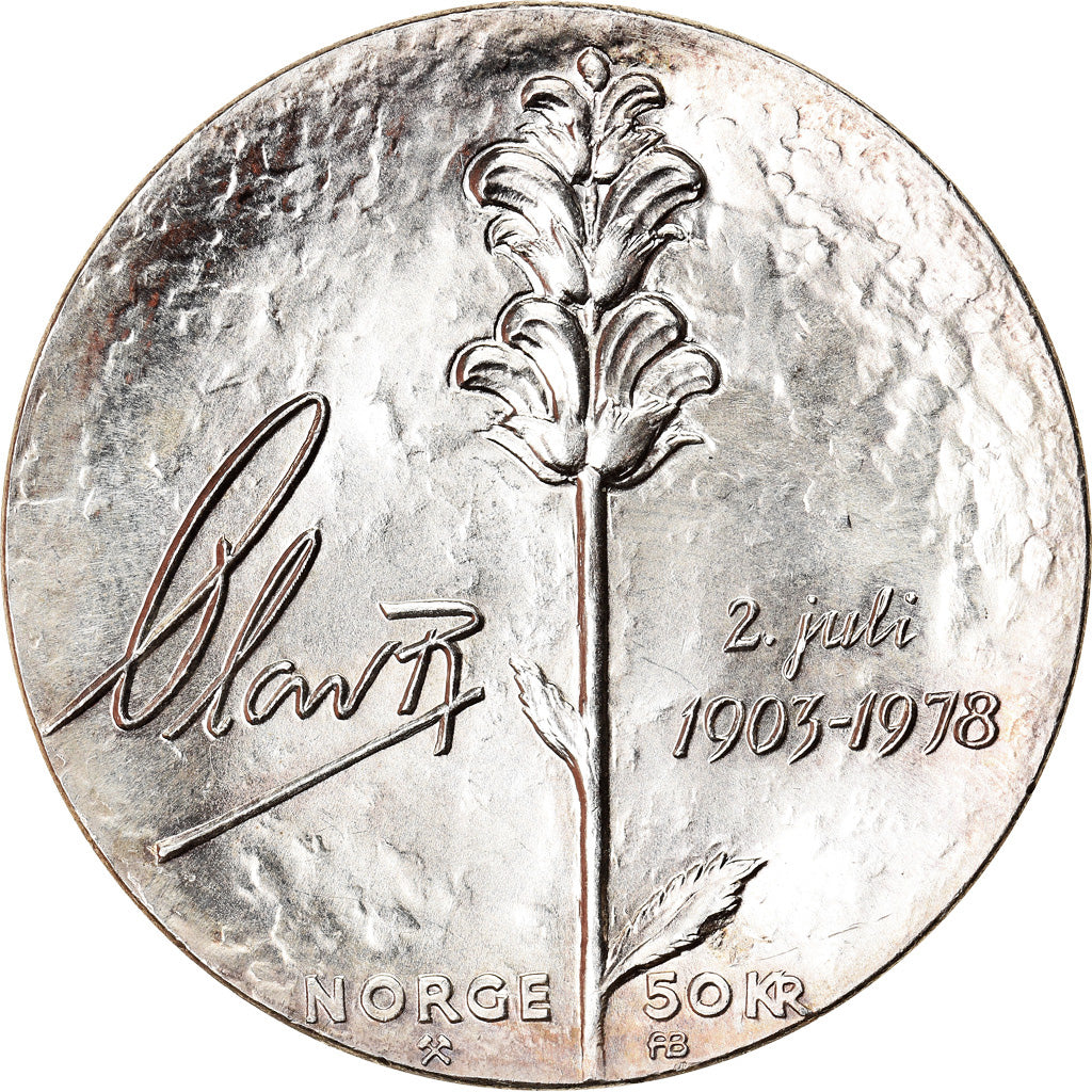 Moneta, Norwegia, Olav V, 50 Kroner, 1978, MS(63), Srebro, KM:424