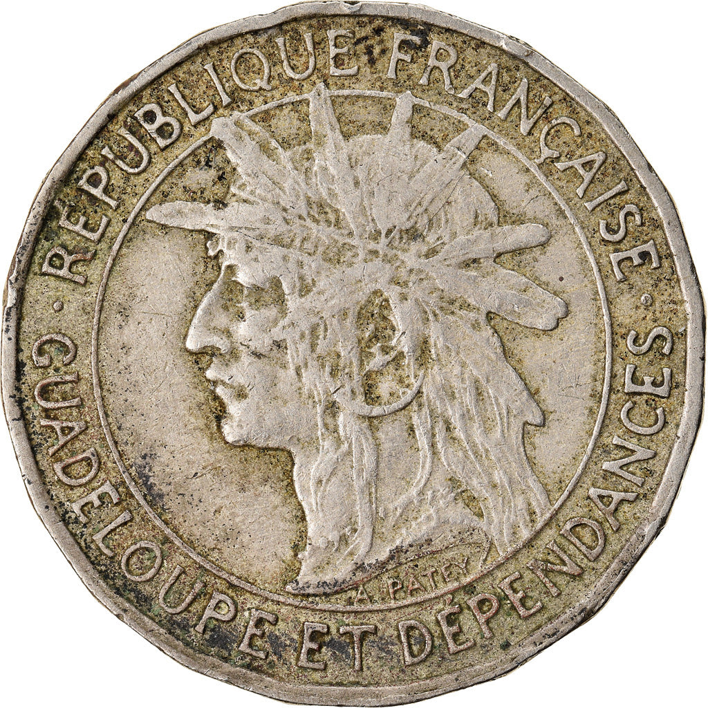 Coin, Guadeloupe, Franc, 1921, VF(30-35), Copper-nickel, KM:46, Lecompte:57