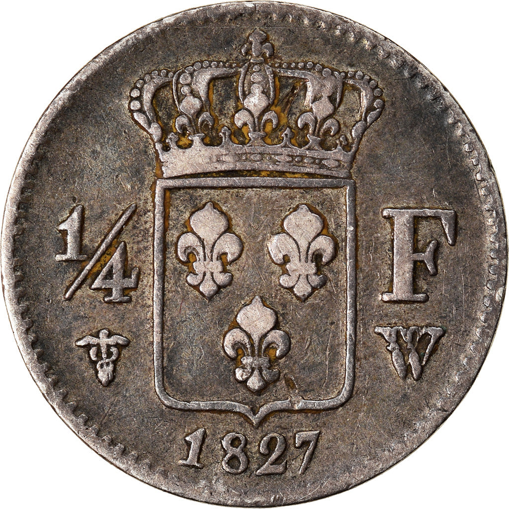 Monnaie, France, Charles X, 1/4 Franc, 1827, Lille, TTB, Argent, Gadoury:353