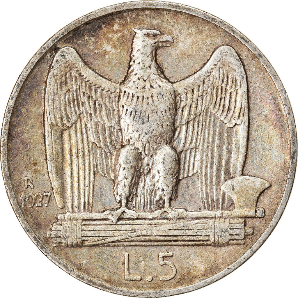 Moneda, Italia, Vittorio Emanuele III, 5 Lire, 1927, Rome, MBC, Plata, KM:67.2