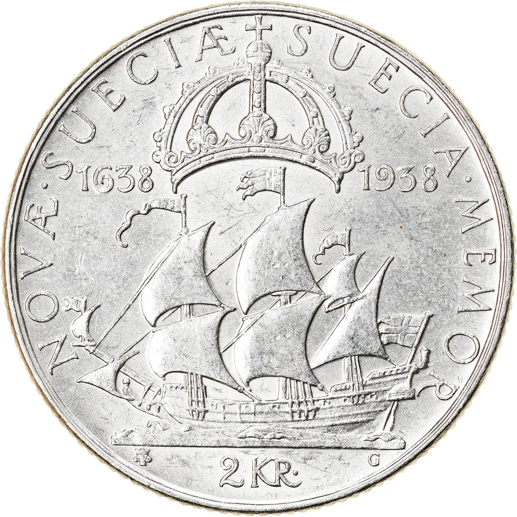Coin, Sweden, Gustaf V, 2 Kronor, 1938, AU(55-58), Silver, KM:807