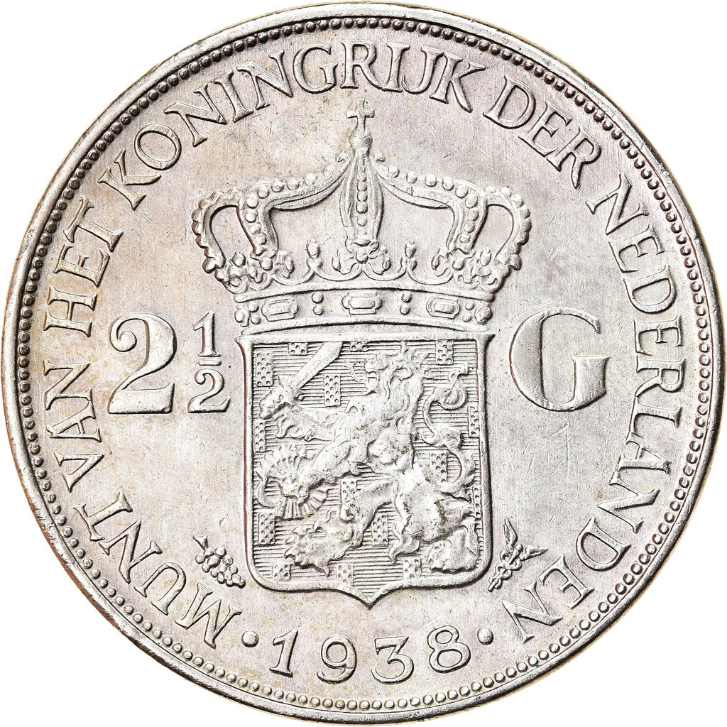 Coin, Netherlands, Wilhelmina I, 2-1/2 Gulden, 1938, AU(50-53), Silver, KM:165
