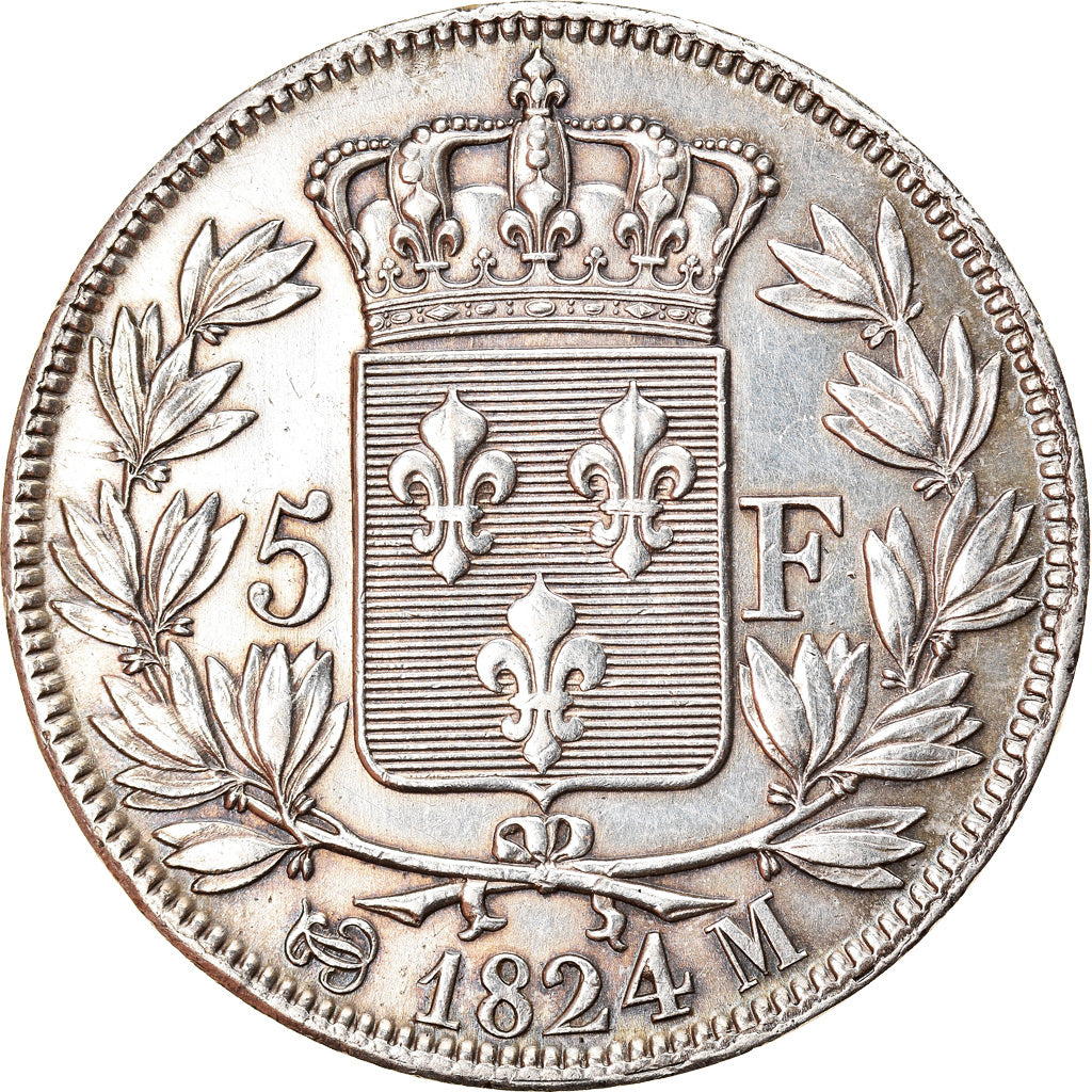 Moneta, Francia, Louis XVIII, 5 Francs, 1824, Toulouse, BB+, Argento, KM:711.9