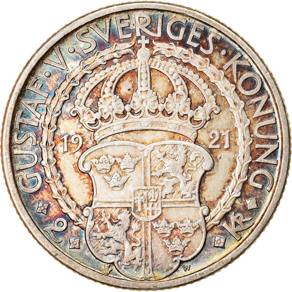 Coin, Sweden, Gustaf V, 2 Kronor, 1921, MS(60-62), Silver, KM:799