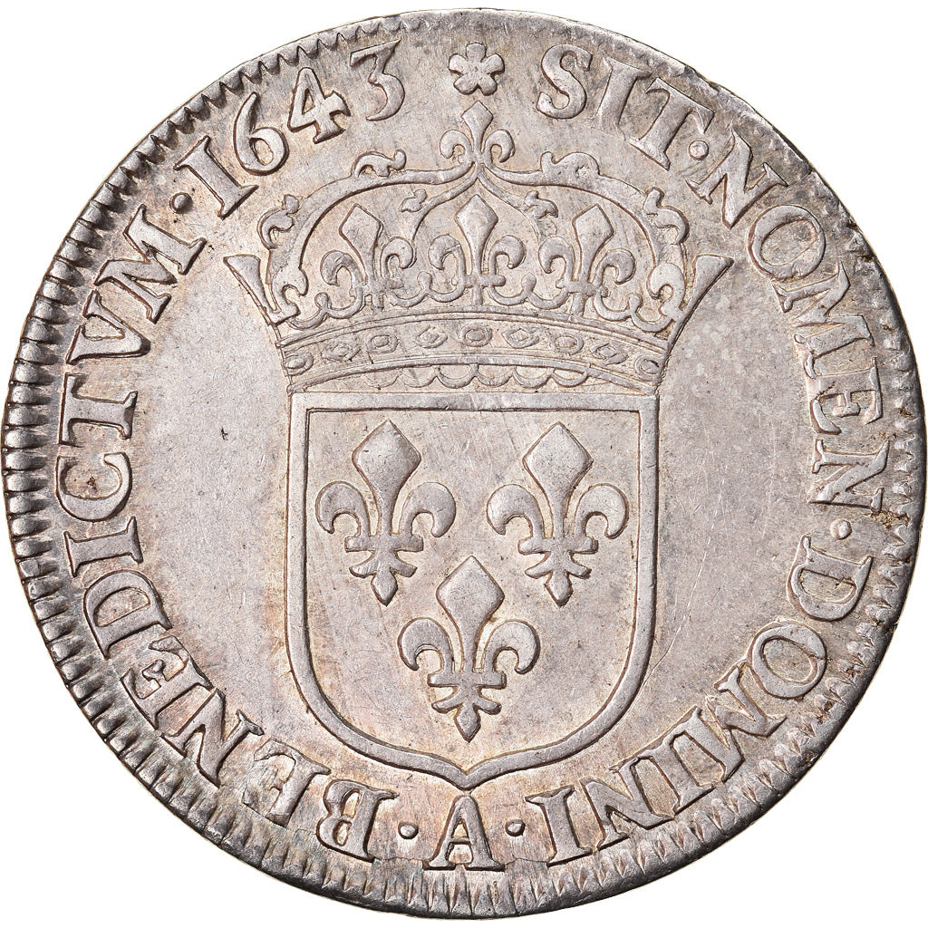 Moneta, Francja, Louis XIII, 1/4 Écu 2e poinçon de Warin, buste drapé et