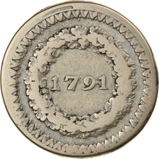 Moneda, Francia, Dixain de Rochon, 1791, Lyon, MBC+, Métal de cloche