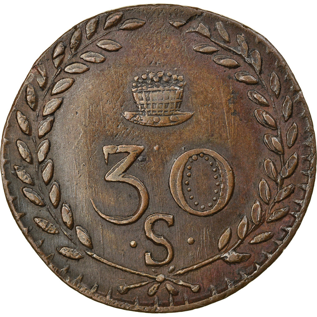 Coin, France, 30 Sous, 1820, Anzin, EF(40-45), Bronze