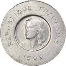 Moeda, França, 5 Centimes, 1909, ENSAIO, AU(55-58), Alumínio, Gadoury:166