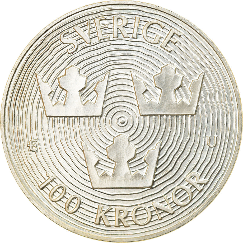 Coin, Sweden, Carl XVI Gustaf, 100 Kronor, 1985, MS(65-70), Silver, KM:866