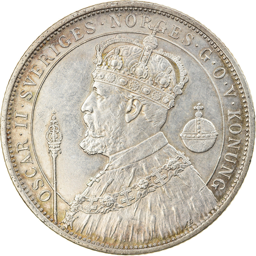 Coin, Sweden, Oscar II, 2 Kronor, 1897, AU(55-58), Silver, KM:762