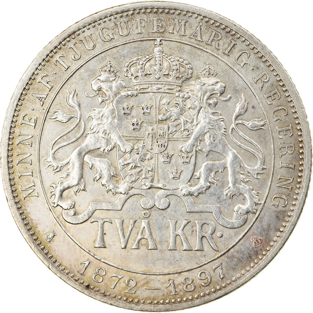 Coin, Sweden, Oscar II, 2 Kronor, 1897, AU(55-58), Silver, KM:762
