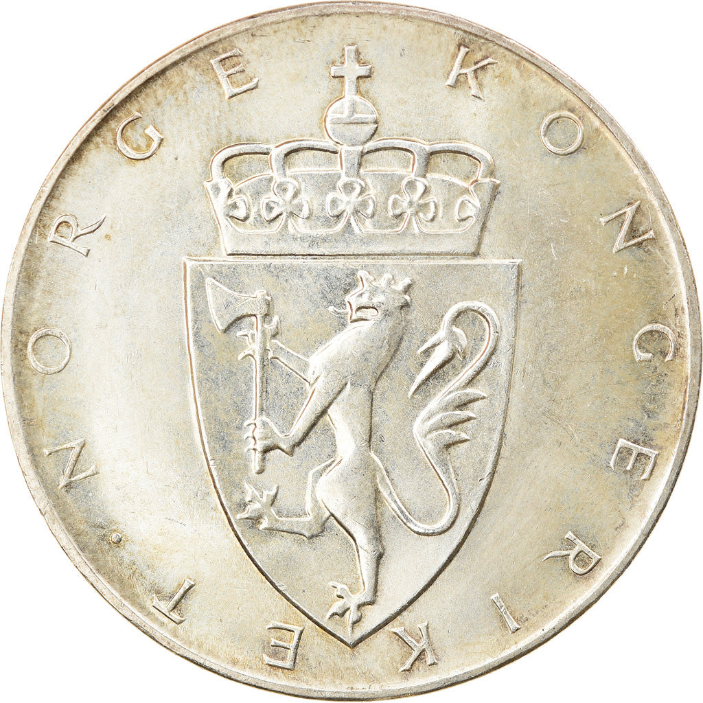 Coin, Norway, Haakon VII, 10 Kroner, 1964, AU(55-58), Silver, KM:413