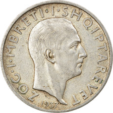 Monnaie, Albania, Zog I, Frang Ar, 1937, Rome, TTB+, Argent, KM:18
