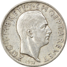Coin, Albania, Zog I, Frang Ar, 1937, Rome, AU(50-53), Silver, KM:18
