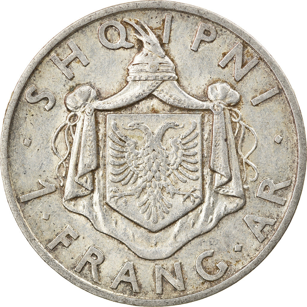 Coin, Albania, Zog I, Frang Ar, 1937, Rome, AU(50-53), Silver, KM:18